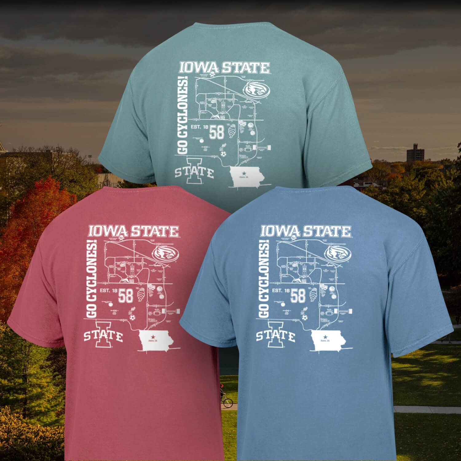 Comfort Wash I-State Map Short Sleeve T-Shirt (3 colors)
